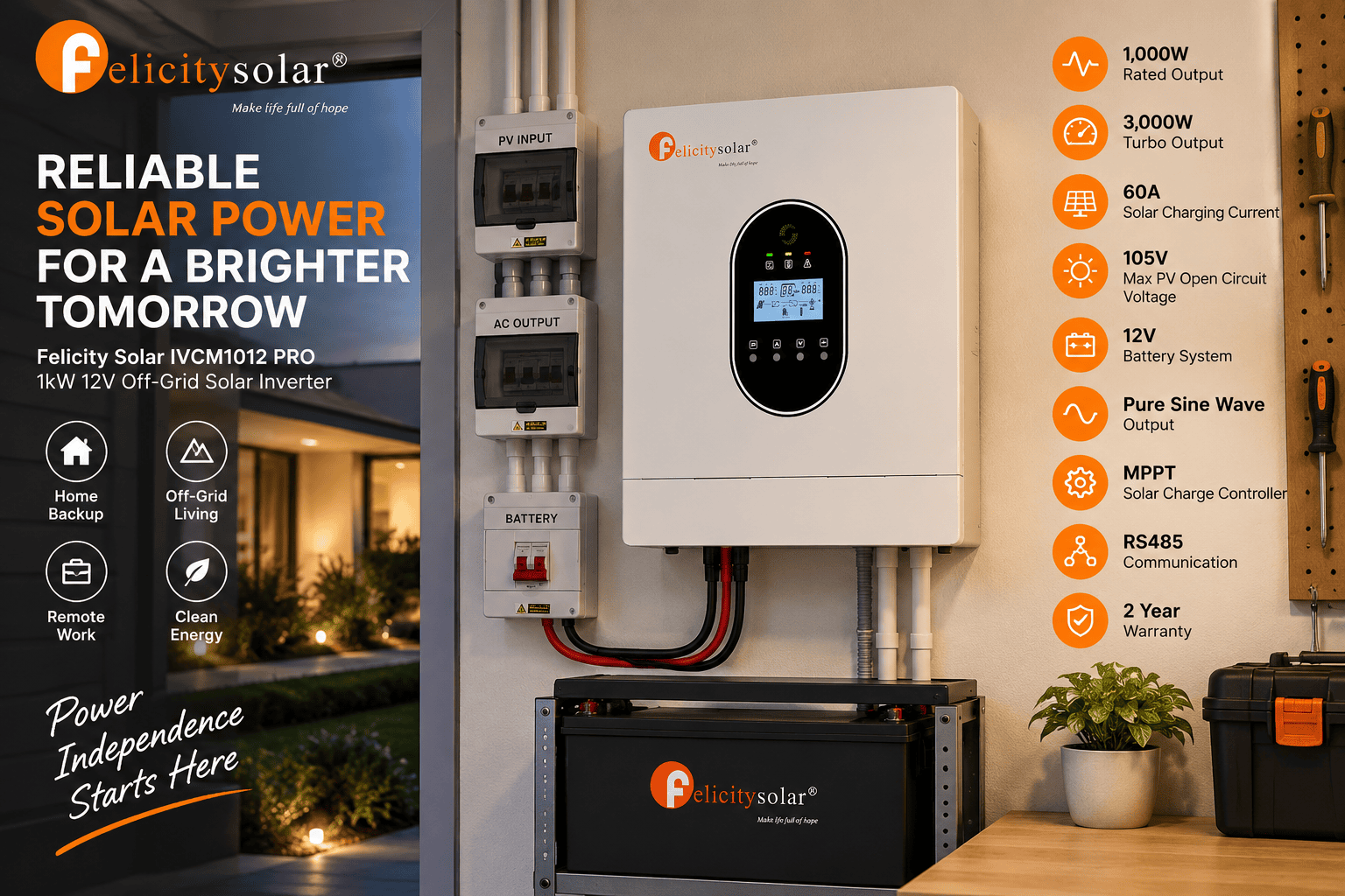 Felicity Solar IVCM1012 PRO 1kW 12V Off-Grid Solar Inverter - Image 2
