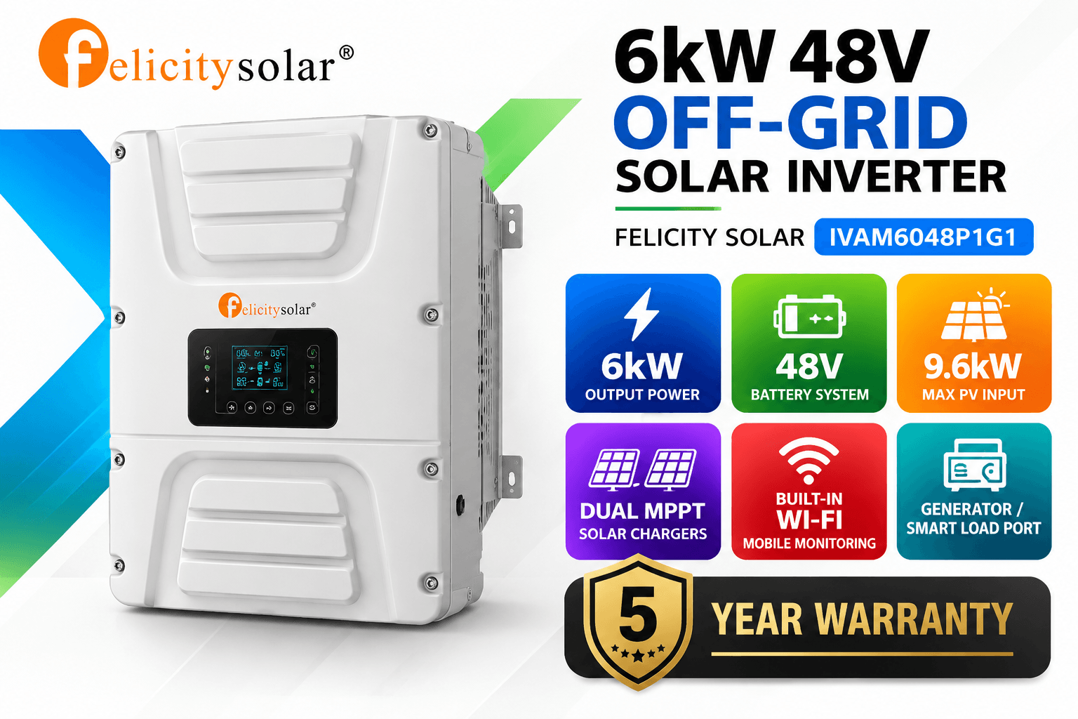 Felicity Solar 6kW 48V Off-Grid Solar Inverter – IVAM6048P1G1 - Image 2